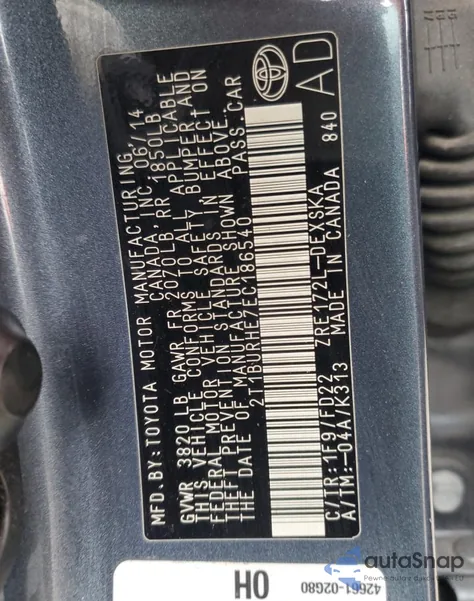 2014 Toyota Corolla L z USA, uszkodzony, nr VIN 2T1BURHE7EC186540